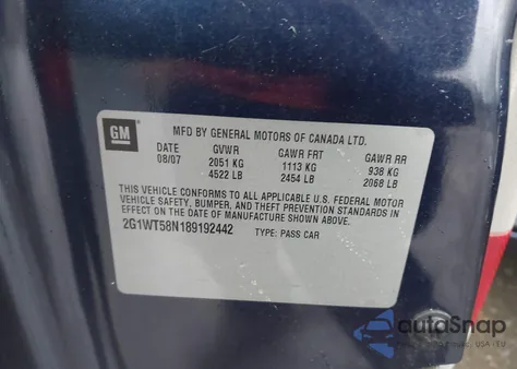 2008 Chevrolet Impala Lt from USA, damaged, VIN 2G1WT58N189192442